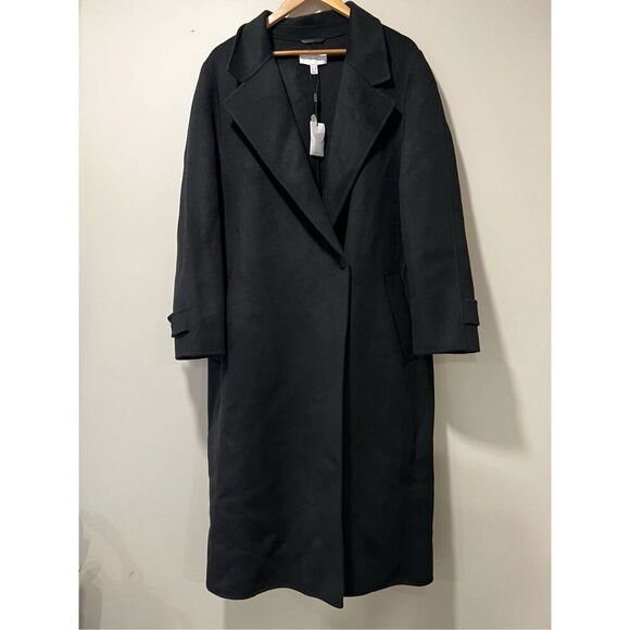 Reiss Women's Black Rich Belted Wool Blend Trench Coat Size 14 NWT - Picture 6 of 12